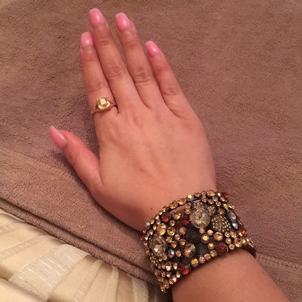 Brown Neutral Stoned Statement Cuff Bracelet - image 2